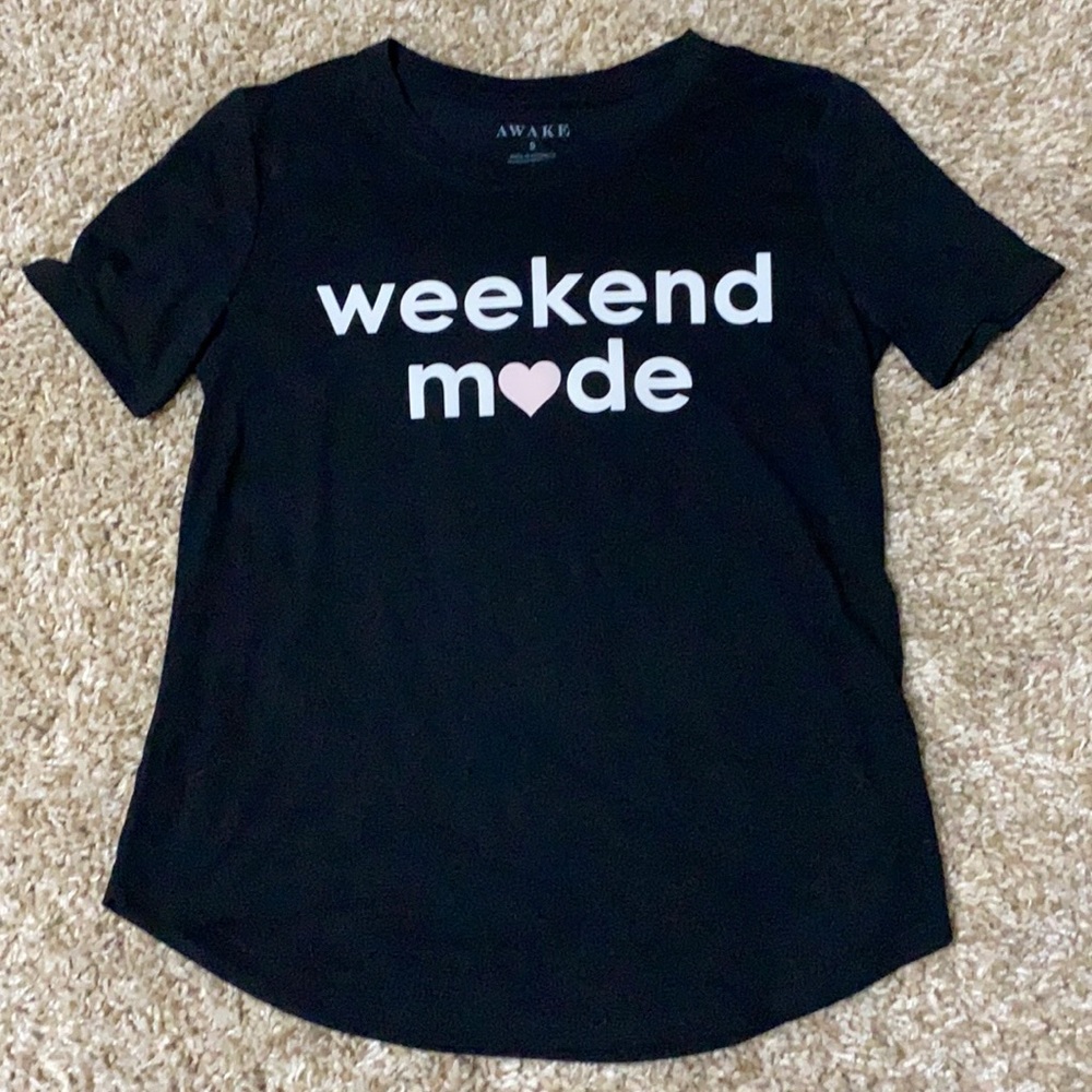 Awake Womens Black Weekend Made Heart Poly Rayon Sleepwear Loungewear Tee S